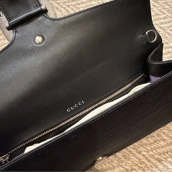 NWOT Gucci Black Dionysus Embellished Textured-Satin Clutch - Picture 9 of 14